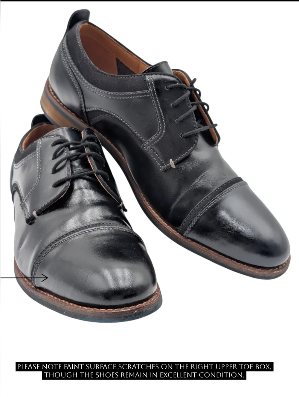 Dockers Men Sz 9.5 Black High-Quality Cap-Toe Oxfords Brown Trim Cushion Footbed